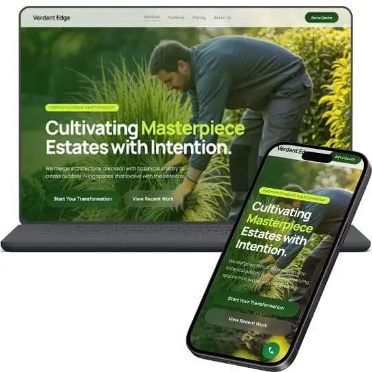 Diseño responsivo de página web para un negocio de jardinería en laptop y teléfono