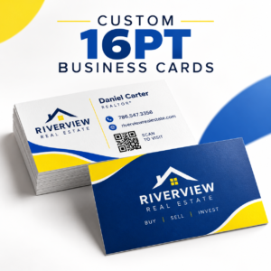 Custom 16PT glossy business cards with personalized front and back designs