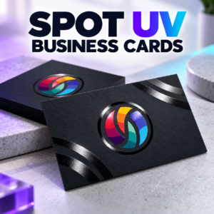 Luxury black business cards with glossy spot UV details and AYP Creatives branding